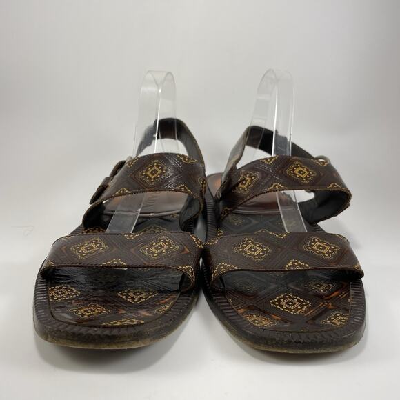 Prada Open Toe Strappy Resort Sandals Mens Size 9.5 Slingback Brown Leather Logo - Picture 2 of 9